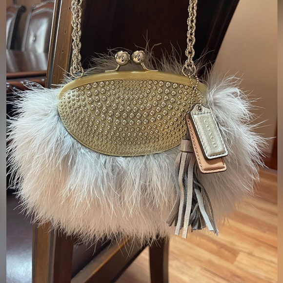 Coach Limited Edition Rare Ostrich Feather Gold Studded Women's Bag - Picture 1 of 7